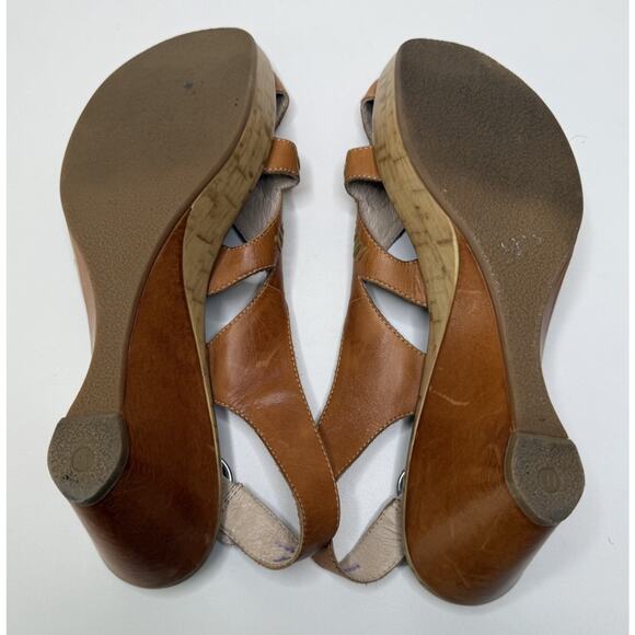 Pikolinos Wedge Sandals Womens 41 Tan Leather Embroidered Side Buckle Open Toe - Picture 8 of 10